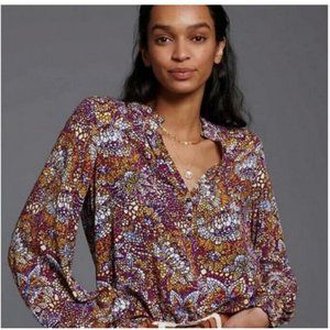 Anthropologie Maeve Colette stained glasslong sleeve peasant blouse sz XL